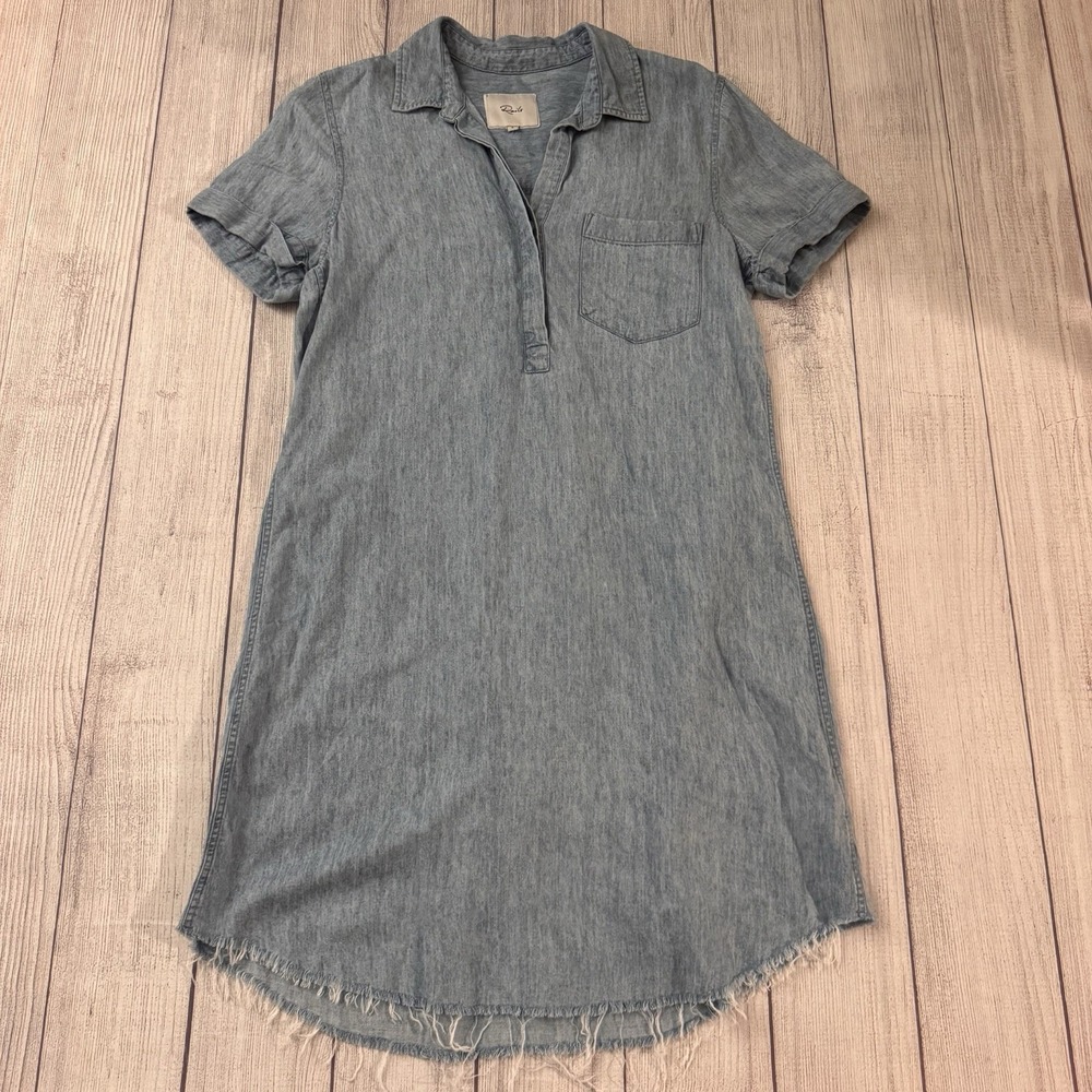 Rails Valerie Women's Dress Small Blue Chambray Tencel Linen Raw Hem Shirt Dress